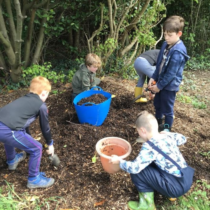 Children working in the Forest School area